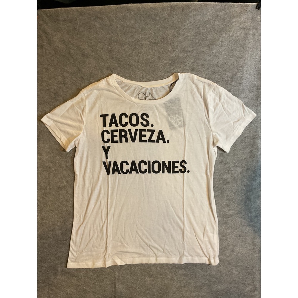 Chaser Womens Tacos Cerveza Y Vacaciones Graphic Tee White CW6296 Size M NWT
